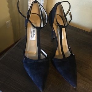 Suede T-strap high heels